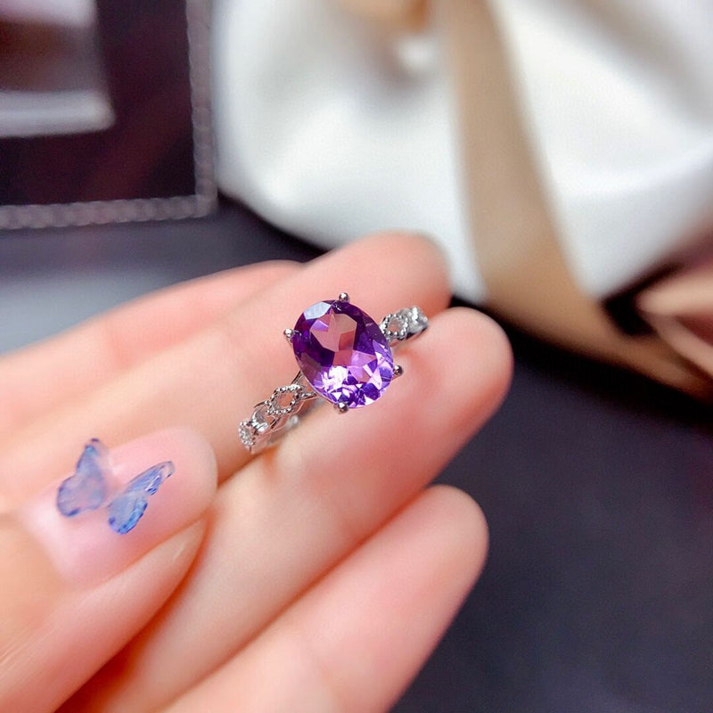 Natural Amethyst 925 Silver Ring
