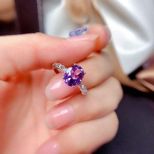 Natural Amethyst 925 Silver Ring