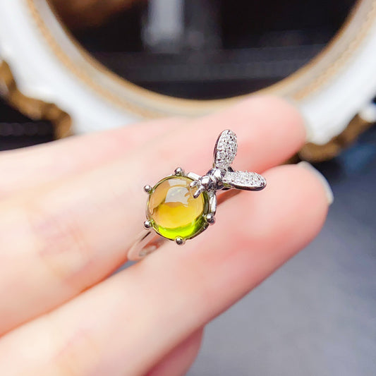 Natural Peridot Ring for Women, S925 Sterling Silver Setting, Main Stone 8*8mm