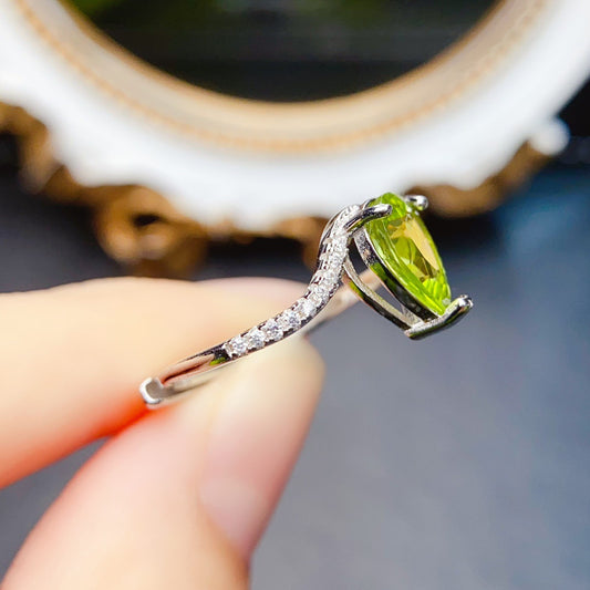 Natural Peridot Ring for Women, S925 Sterling Silver Setting, Main Stone 7*9mm