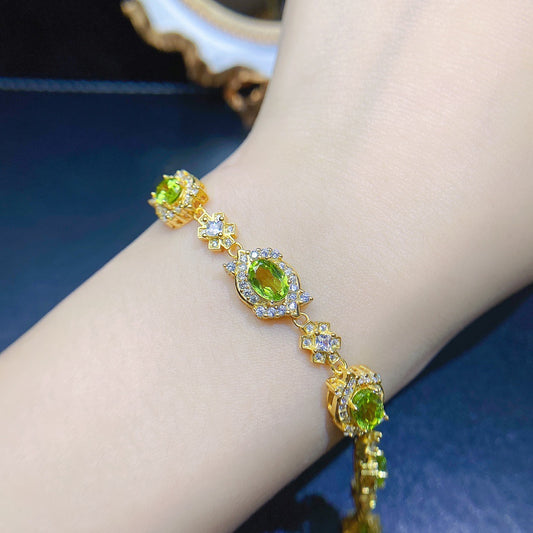 Natural Peridot Bracelet Set in 925 Sterling Silver 5*7mm