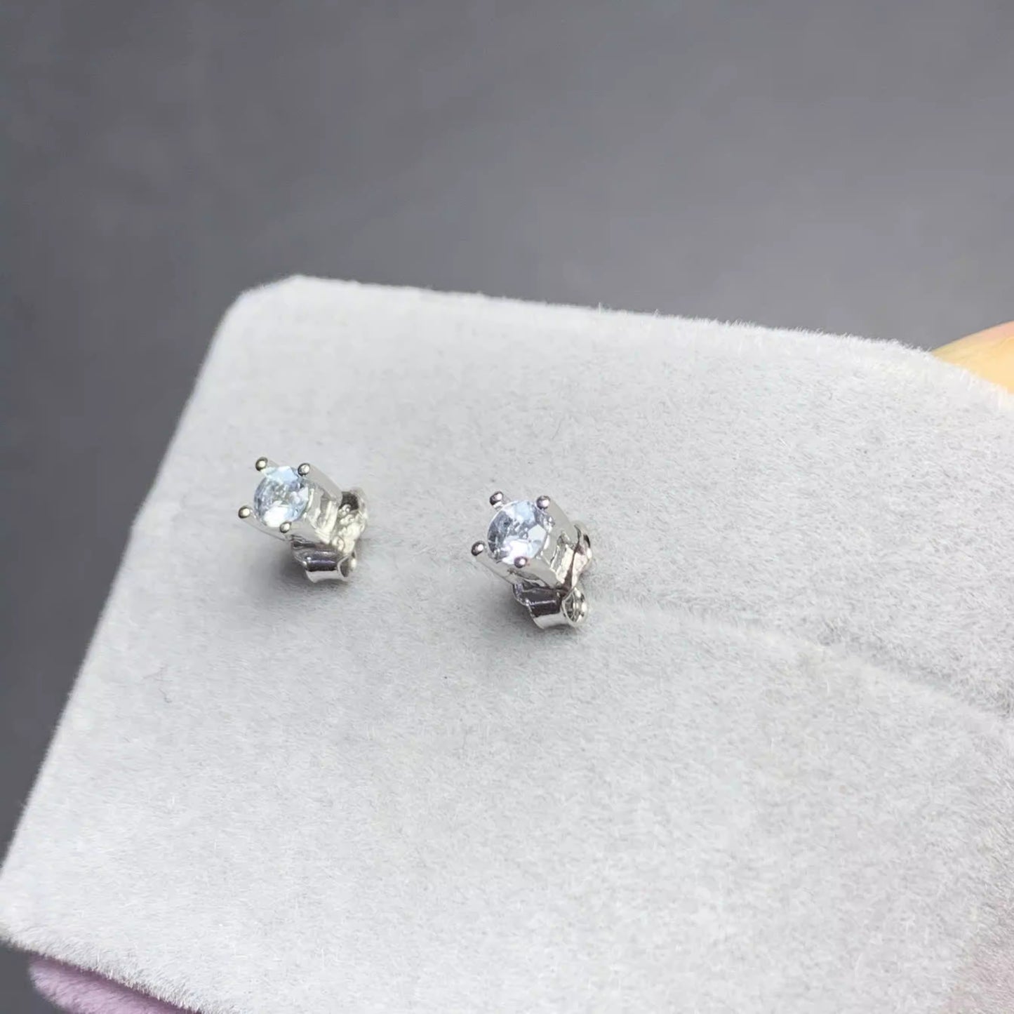 Natural Aquamarine Stud Earrings, 925 Silver Plated with Platinum