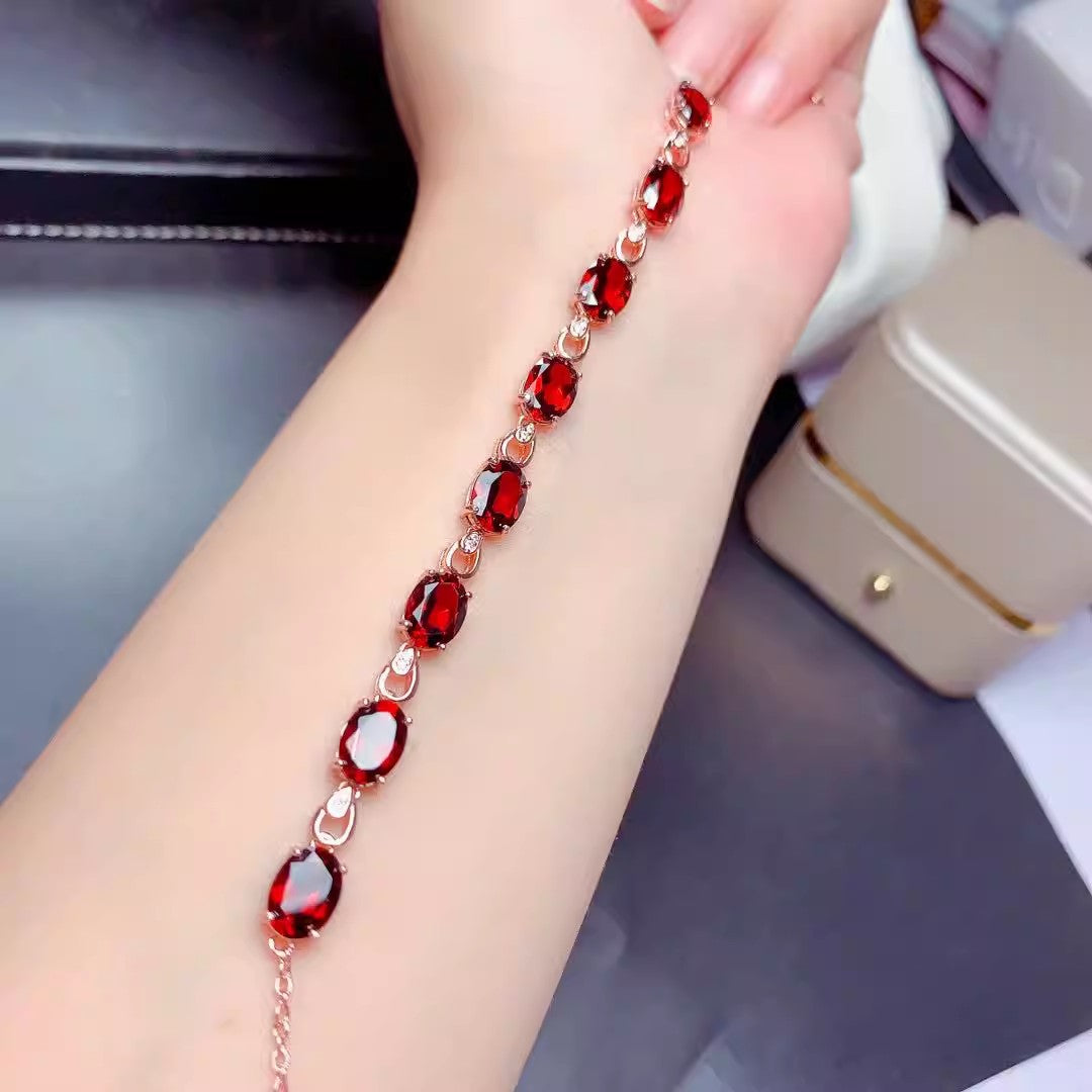 Natural Mozambique Garnet Bracelet, S925 Silver Plated with Rose Gold