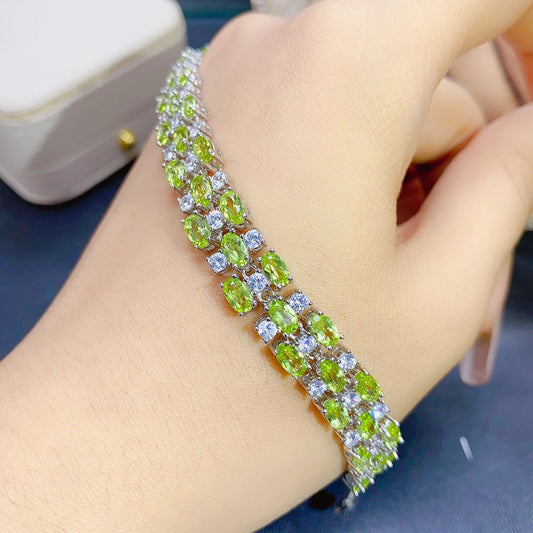 Natural Peridot Bracelet Set in 925 Sterling Silver 3*5mm