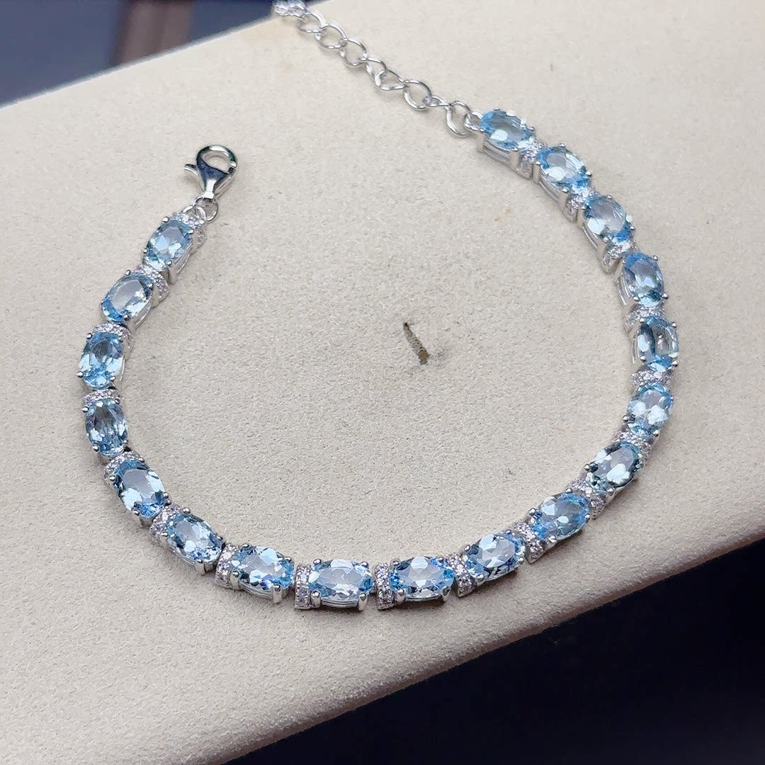 Natural Aquamarine Bracelet, S925 Sterling Silver Setting