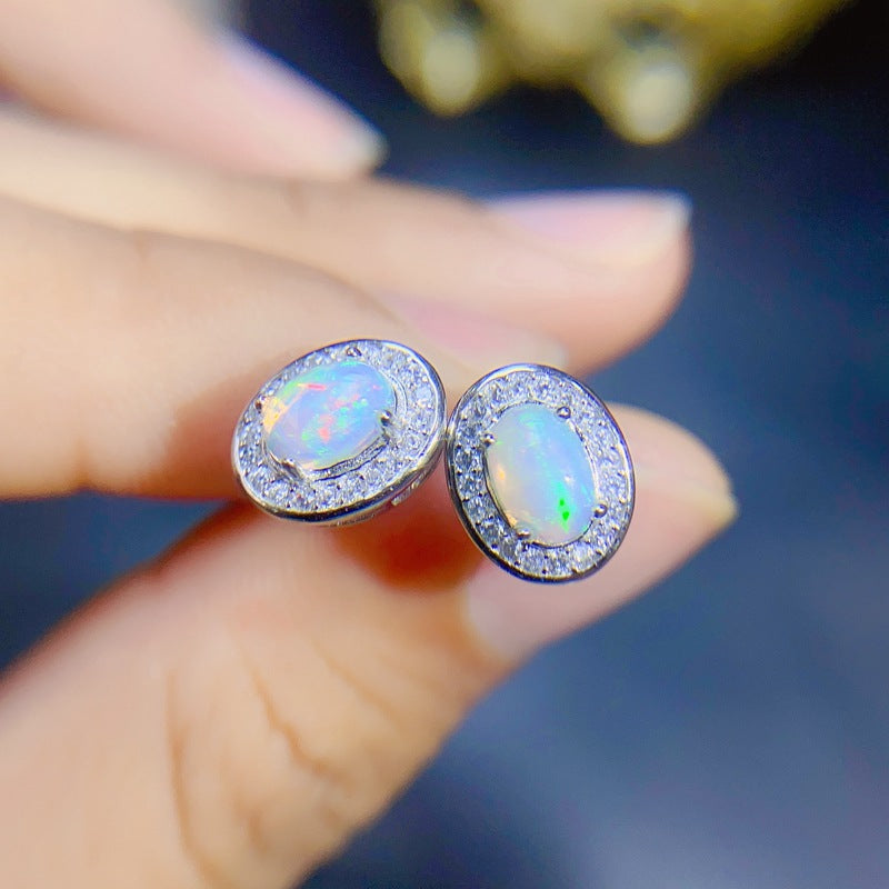 Natural Opal Earrings Set in S925 Silver, Main Stone 4*6mm