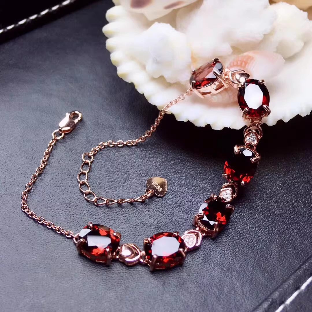 Natural Mozambique Garnet Bracelet with S925 Silver Plated Rose Gold