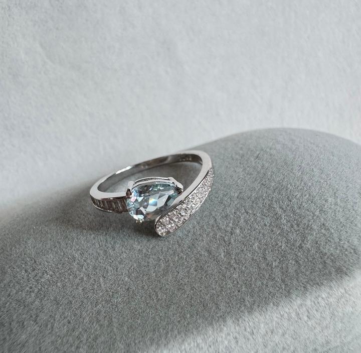 Natural aquamarine 925 silver ring