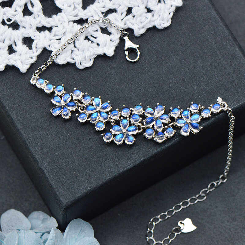 Natural Moonstone Bracelet, S925 Silver Plated with Platinum