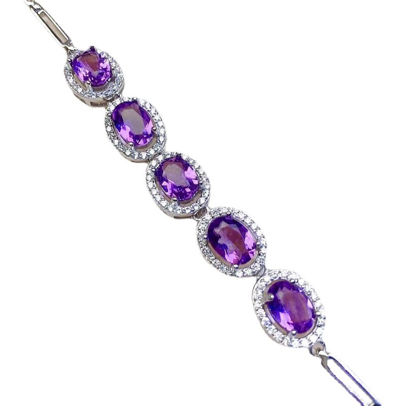 Natural Amethyst Bracelet, S925 Sterling Silver Setting
