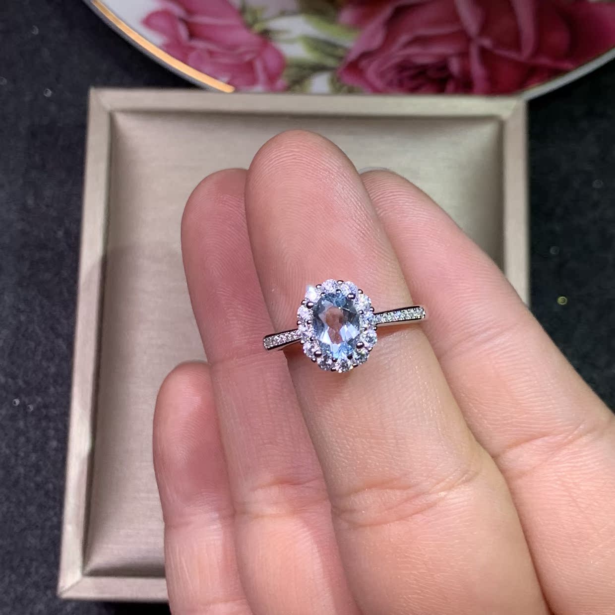 Natural aquamarine 925 silver ring