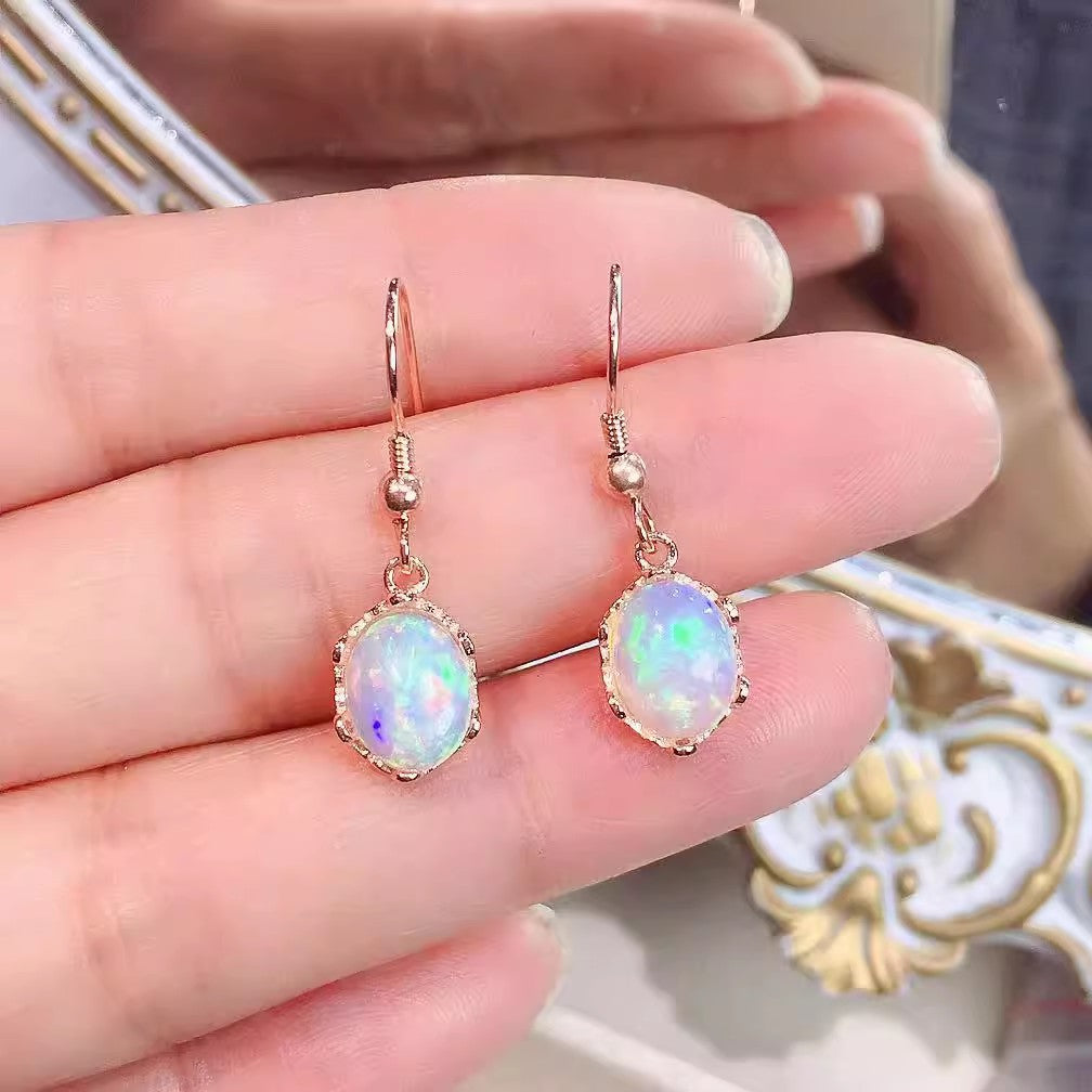 Natural Opal Earrings Set in S925 Silver, Main Stone 7*9mm