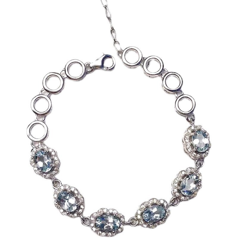 Natural Aquamarine Bracelet, S925 Sterling Silver Setting