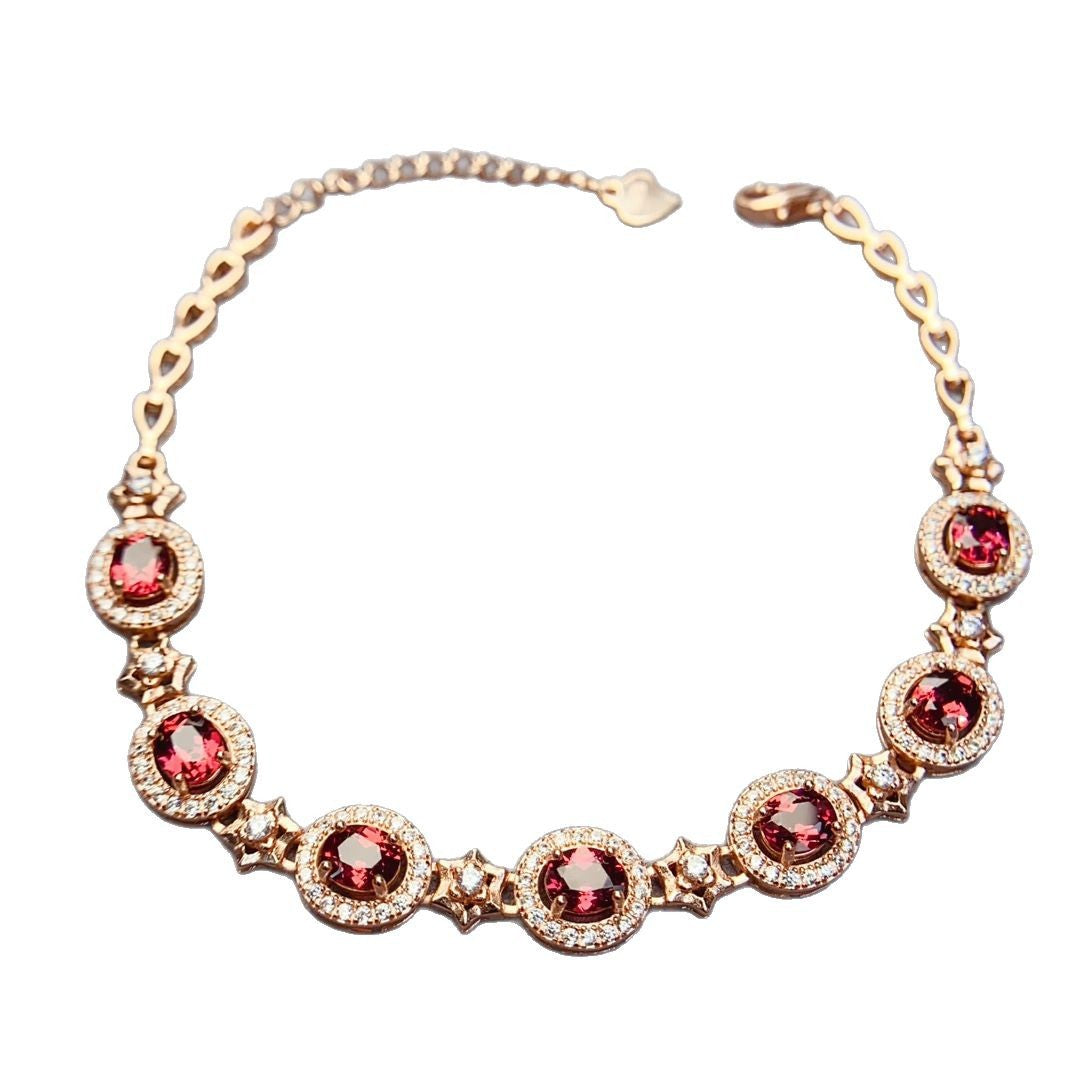 Natural Garnet Bracelet, S925 Silver Plated with Rose Gold