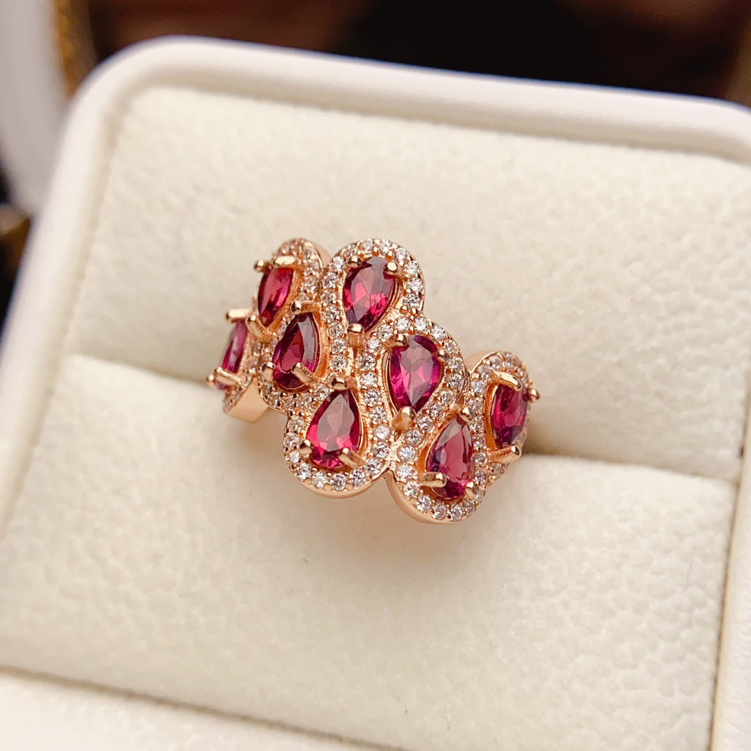 Natural Garnet Ring with S925 Silver Setting, Main Stone 3*5mm