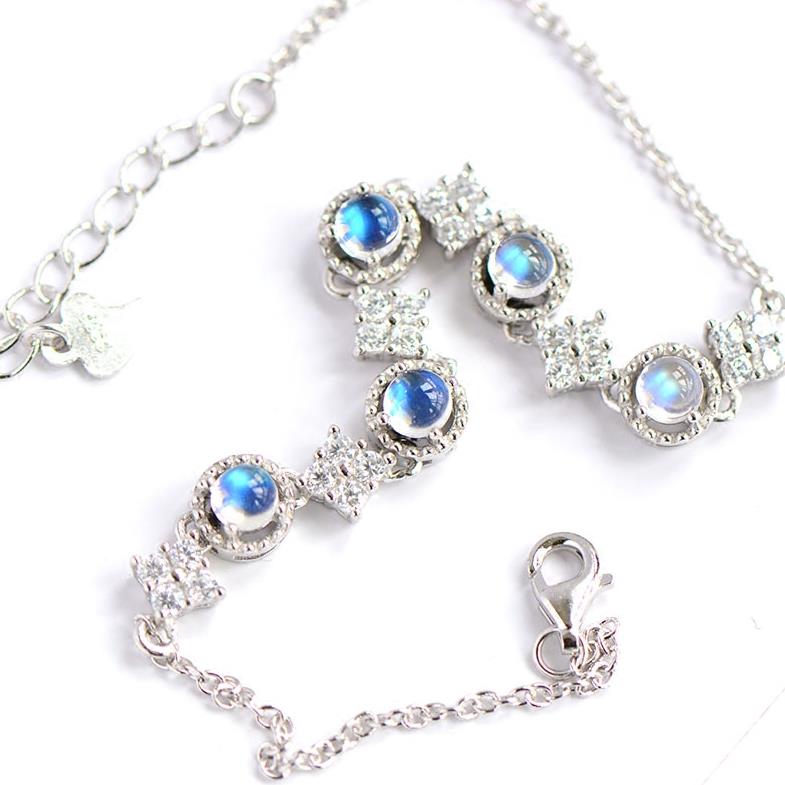 Natural Moonstone Bracelet, S925 Silver Plated with Platinum