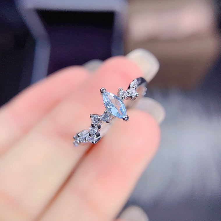 Natural aquamarine 925 silver ring