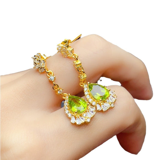 Natural Peridot Earrings, Set in S925 Silver, Main Stone 5x7mm