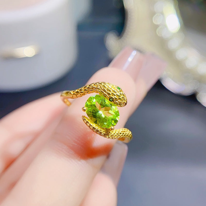 Natural Peridot Ring for Women, Set in S925 Sterling Silver, Main Stone 6*8mm