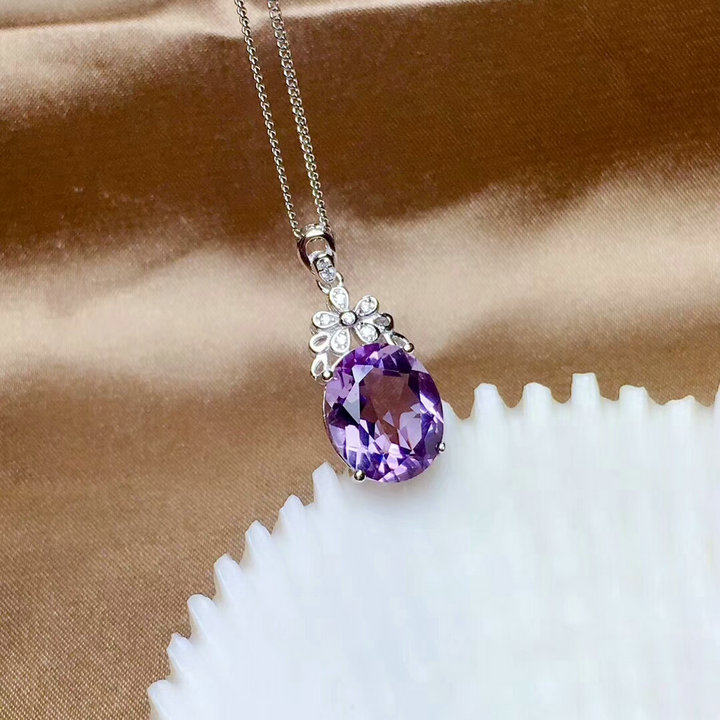 Natural Amethyst Necklace, S925 Silver Plated with Rose Gold