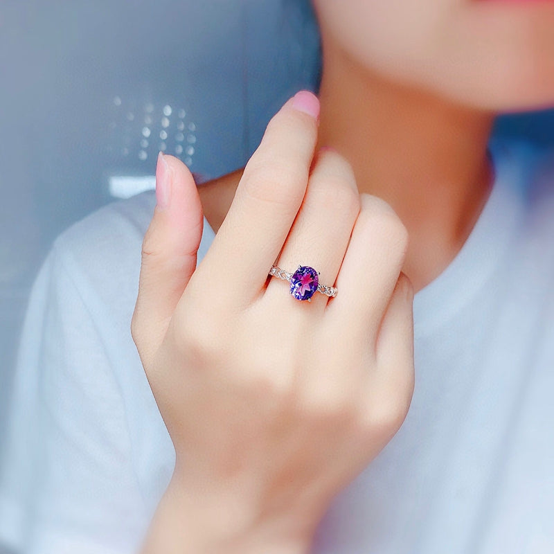 Natural Amethyst 925 Silver Ring