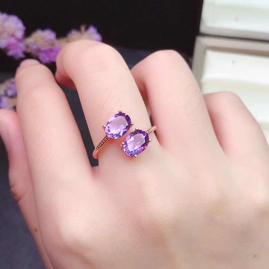 Natural Amethyst S925 silver plated with rose gold Ring
