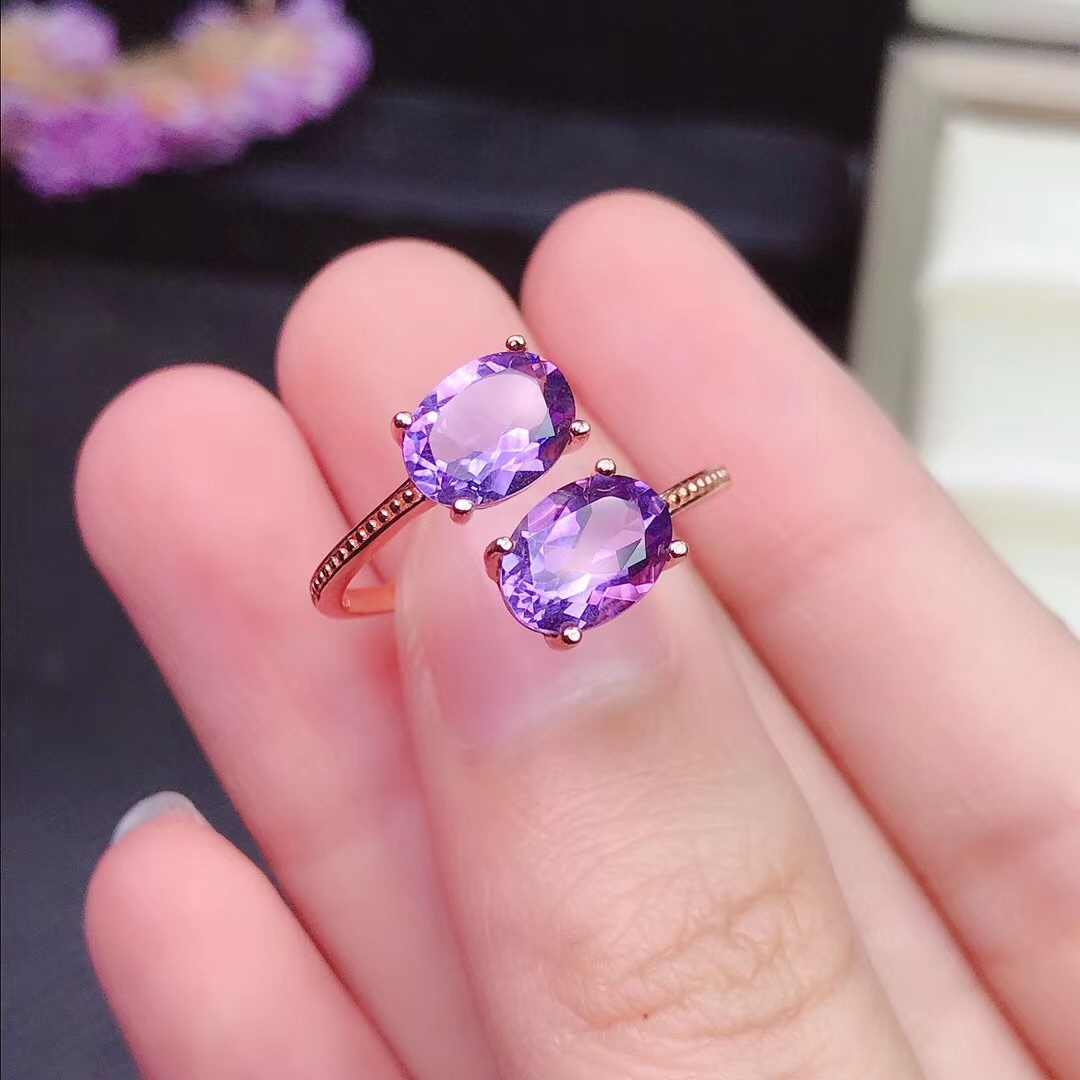 Natural Amethyst S925 silver plated with rose gold Ring