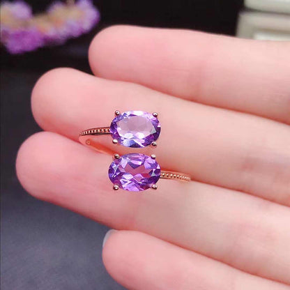 Natural Amethyst S925 silver plated with rose gold Ring