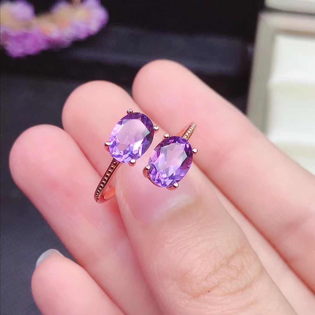 Natural Amethyst S925 silver plated with rose gold Ring