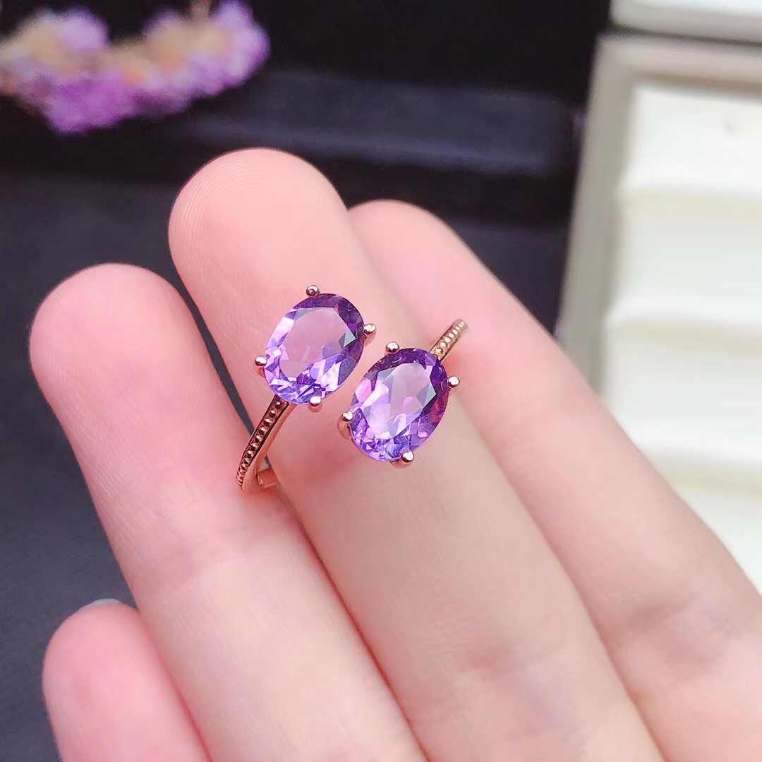 Natural Amethyst S925 silver plated with rose gold Ring