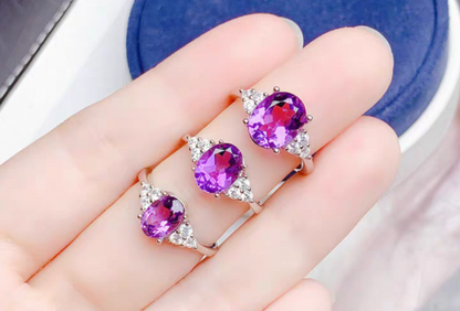 Natural Amethyst 925 Silver Ring