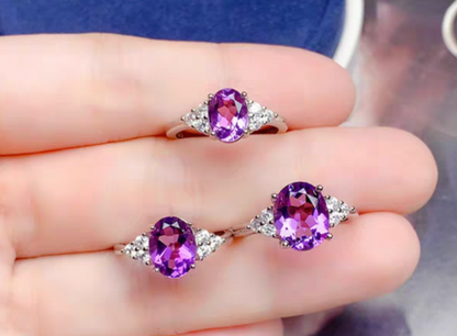 Natural Amethyst 925 Silver Ring