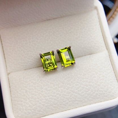 Natural Peridot Earrings, Set in S925 Silver, Main Stone 6x8mm