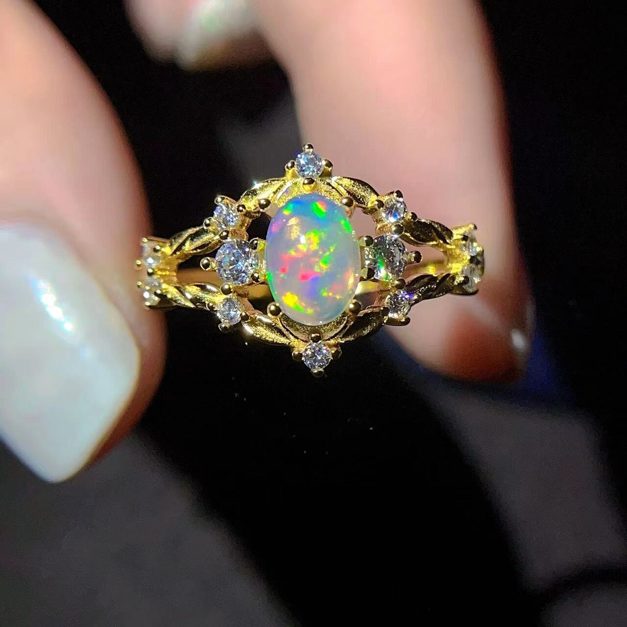 Vintage Natural Opal Ring 925 Silver