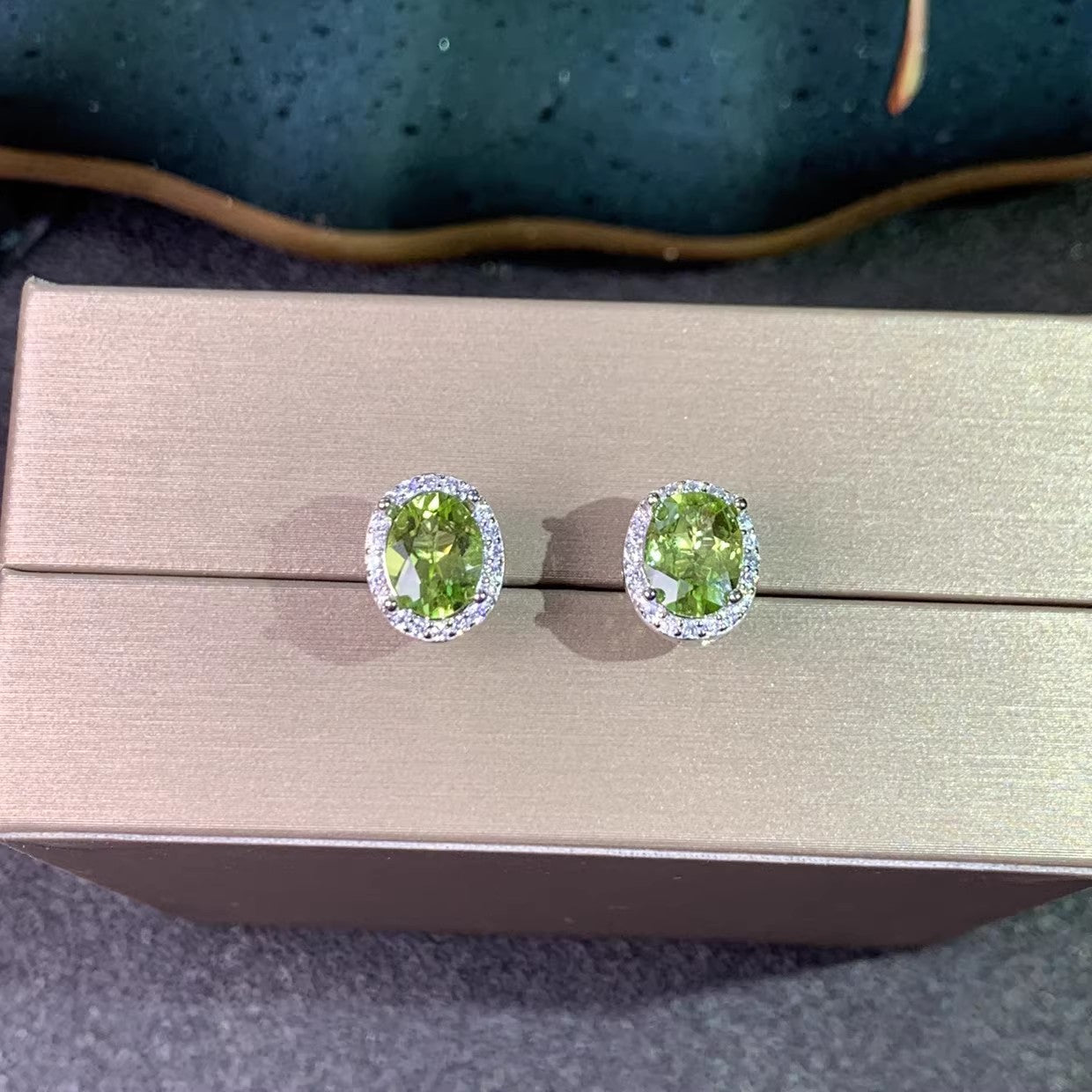 Natural Peridot Earrings Set in S925 Silver, Main Stone 6*8mm