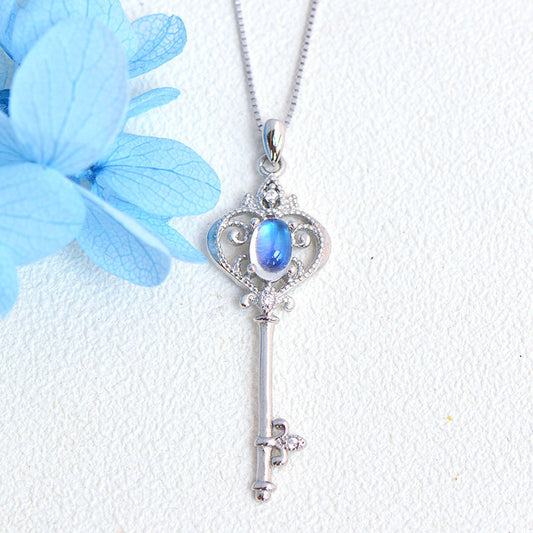 Natural Moonstone Pendant Necklace, S925 Silver Plated with Platinum