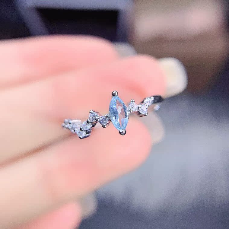 Natural aquamarine 925 silver ring