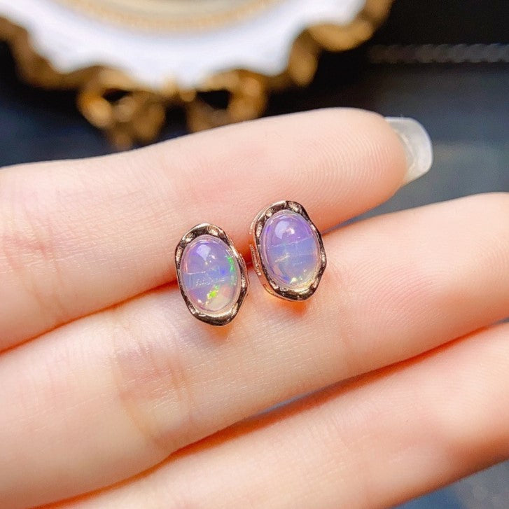 Natural Opal Earrings Set in S925 Silver, Main Stone 6*8mm