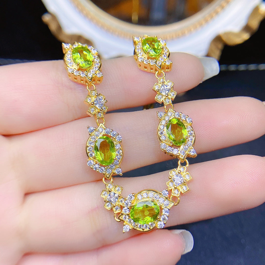 Natural Peridot Bracelet Set in 925 Sterling Silver 5*7mm