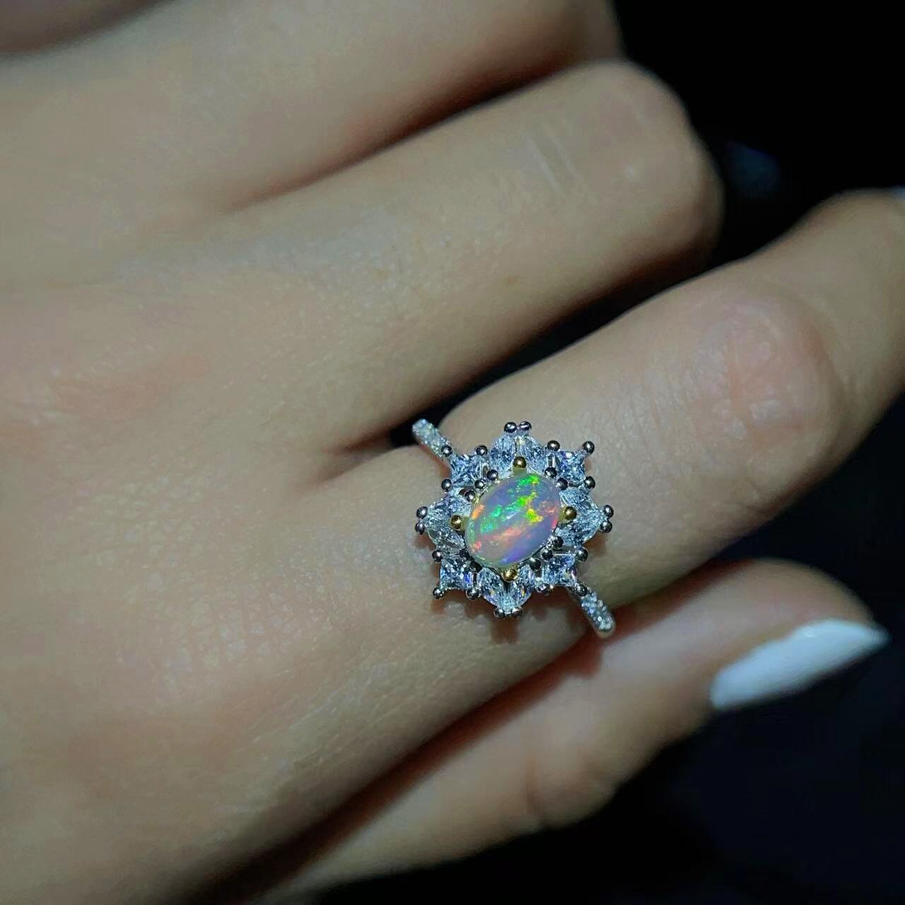 Bague en opale naturelle en argent 925