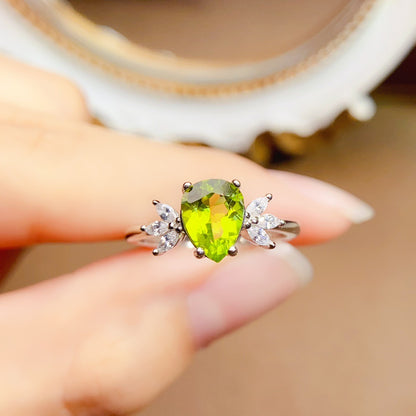 Natural Peridot Ring for Women, S925 Sterling Silver Setting, Main Stone 6*8mm