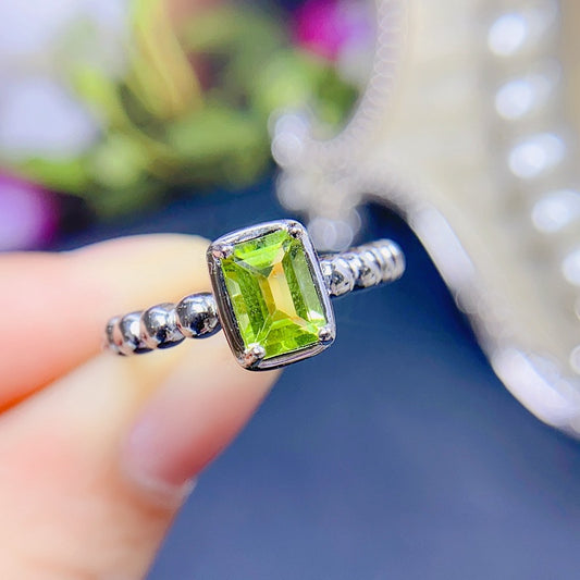 Natural Peridot Ring for Women, S925 Sterling Silver Setting, Main Stone 5*7mm