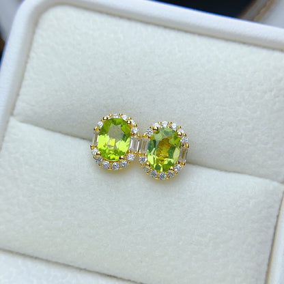Natural Peridot Earrings, Set in S925 Silver, Main Stone 5x7mm