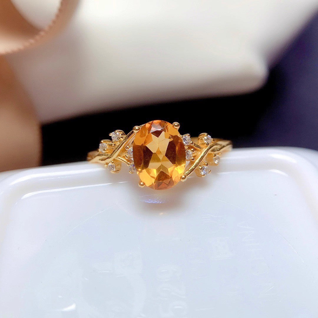 Natural Citrine 925 Silver Ring
