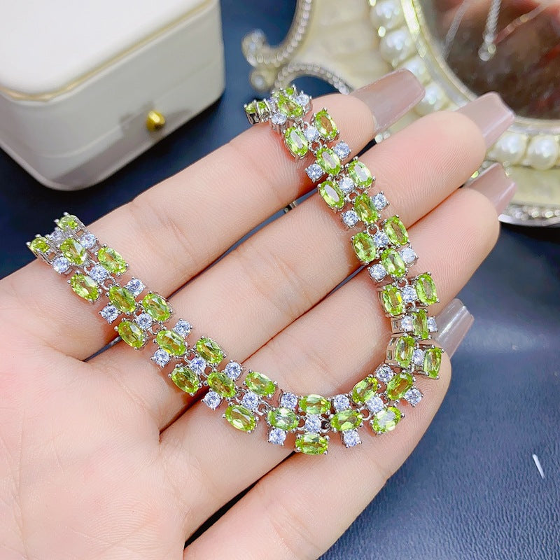 Natural Peridot Bracelet Set in 925 Sterling Silver 3*5mm