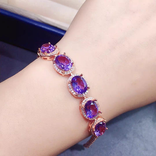 Natural Brazilian Amethyst Bracelet, Super Flashy, 925 Sterling Silver Setting