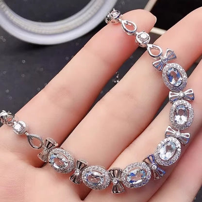 Natural Aquamarine Bracelet, S925 Sterling Silver Setting