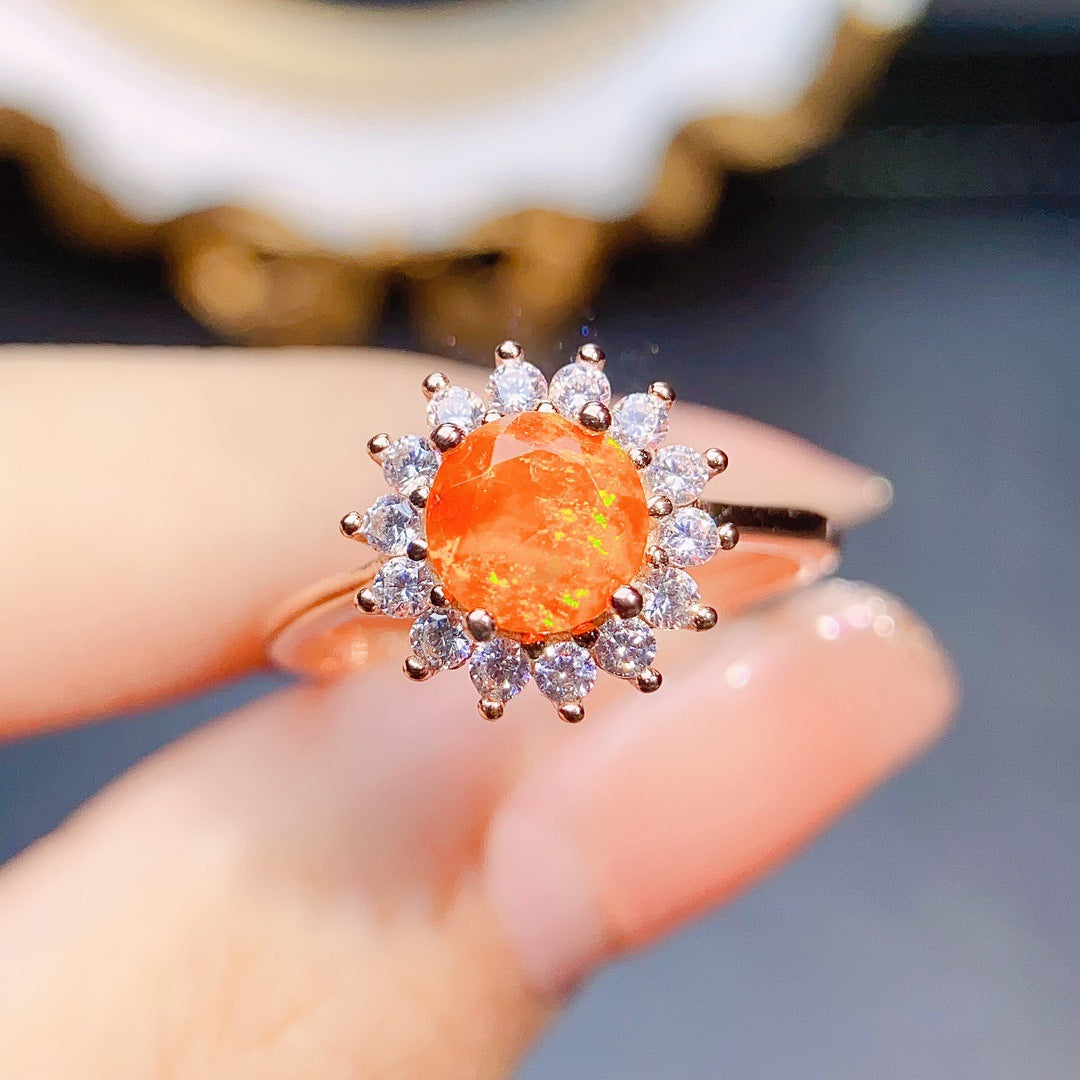 Natural Fire Opal Ring S925 Silver Setting, Main Stone 6*6mm
