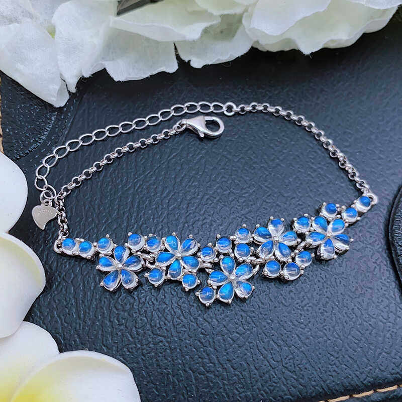Natural Moonstone Bracelet, S925 Silver Plated with Platinum