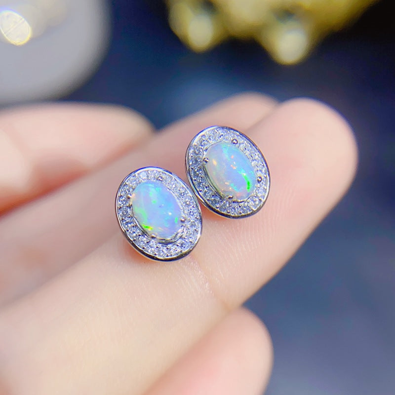 Natural Opal Earrings Set in S925 Silver, Main Stone 4*6mm